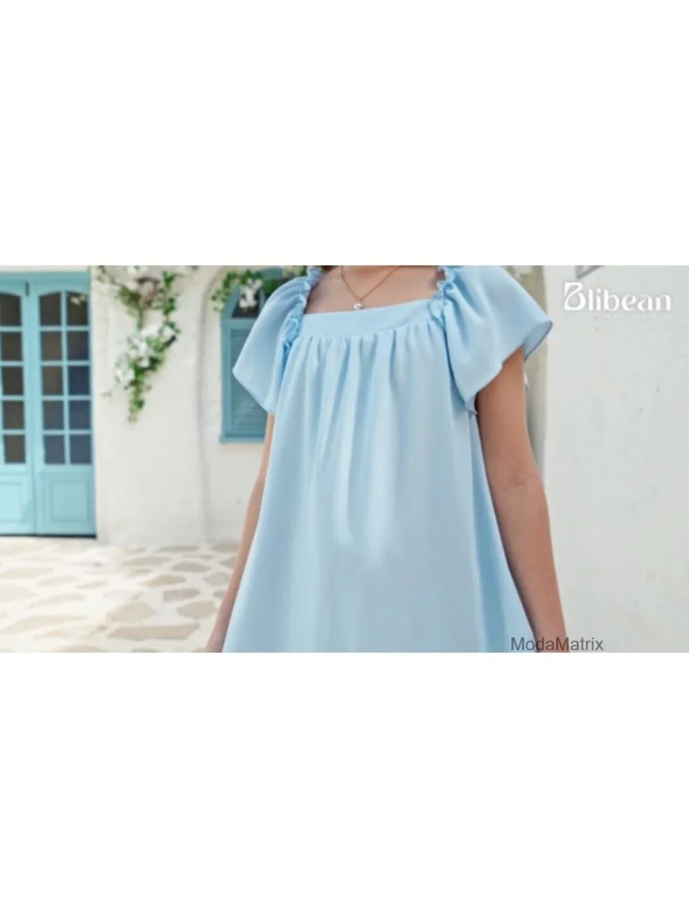 Girls Ruffle Sleeve Sundress Floral Square Neck Casual Summer Dress with Pockets